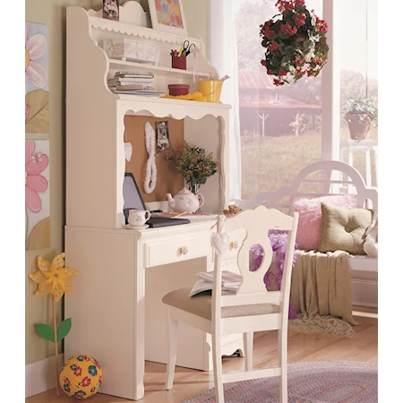 Four-Drawer Computer Desk & Corkboard Back Hutch Combination